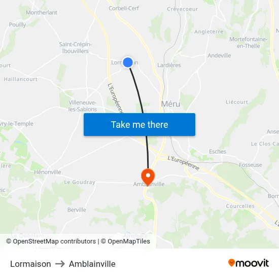 Lormaison to Amblainville map