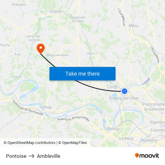Pontoise to Ambleville map