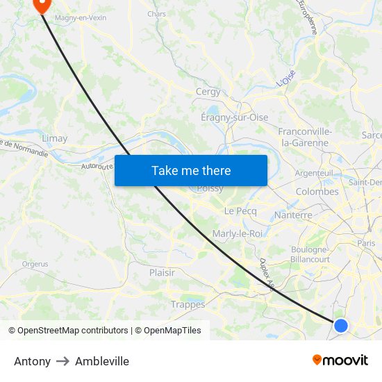 Antony to Ambleville map