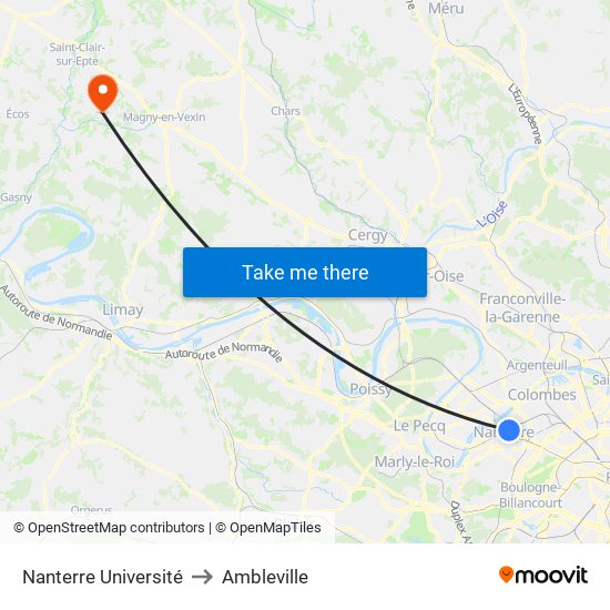 Nanterre Université to Ambleville map