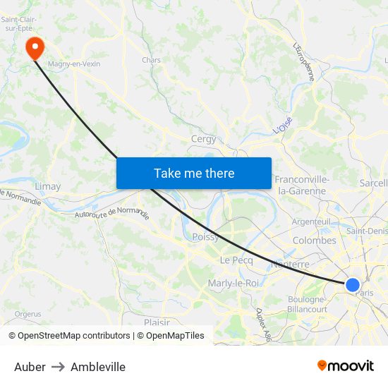 Auber to Ambleville map