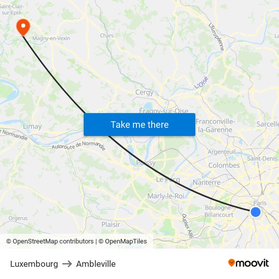 Luxembourg to Ambleville map