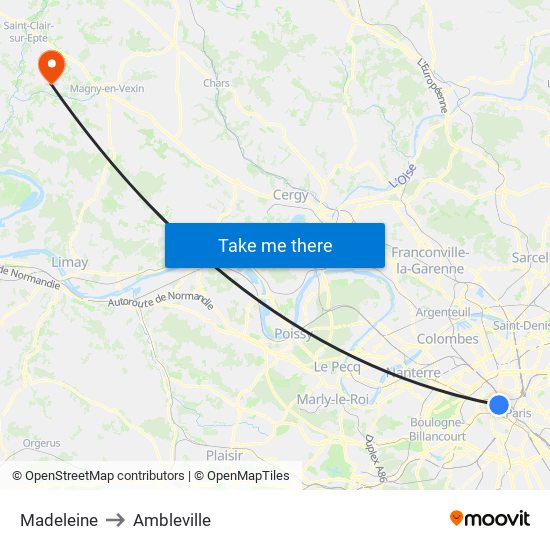 Madeleine to Ambleville map