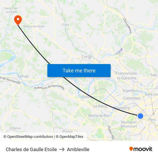 Charles de Gaulle Etoile to Ambleville map