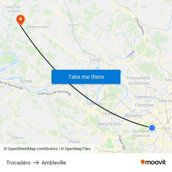 Trocadéro to Ambleville map