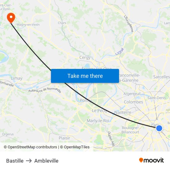 Bastille to Ambleville map