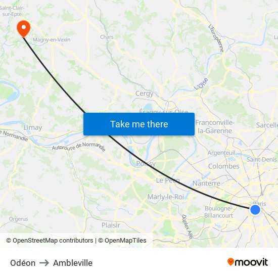 Odéon to Ambleville map