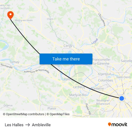 Les Halles to Ambleville map
