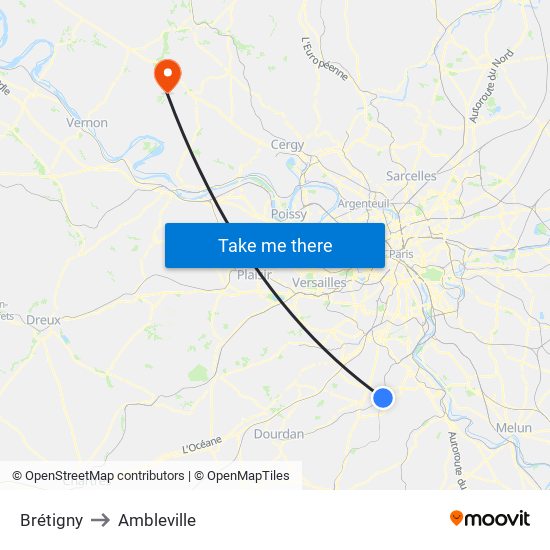 Brétigny to Ambleville map