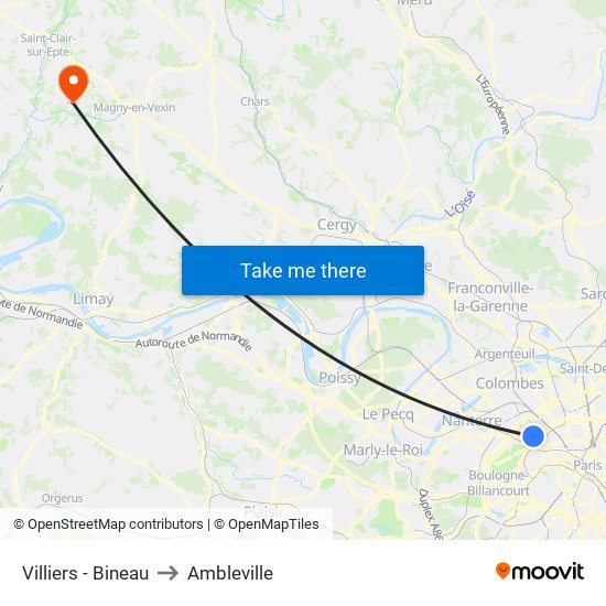 Villiers - Bineau to Ambleville map