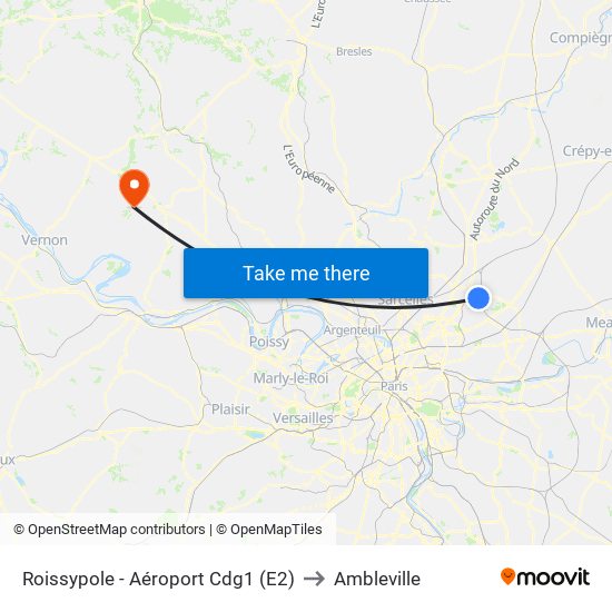 Roissypole - Aéroport Cdg1 (E2) to Ambleville map