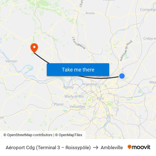 Aéroport Cdg (Terminal 3 – Roissypôle) to Ambleville map