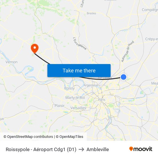 Roissypole - Aéroport Cdg1 (D1) to Ambleville map