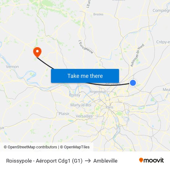 Roissypole - Aéroport Cdg1 (G1) to Ambleville map