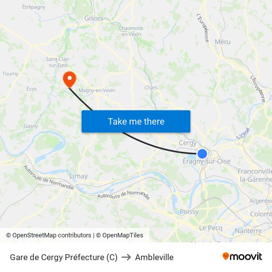 Gare de Cergy Préfecture (C) to Ambleville map