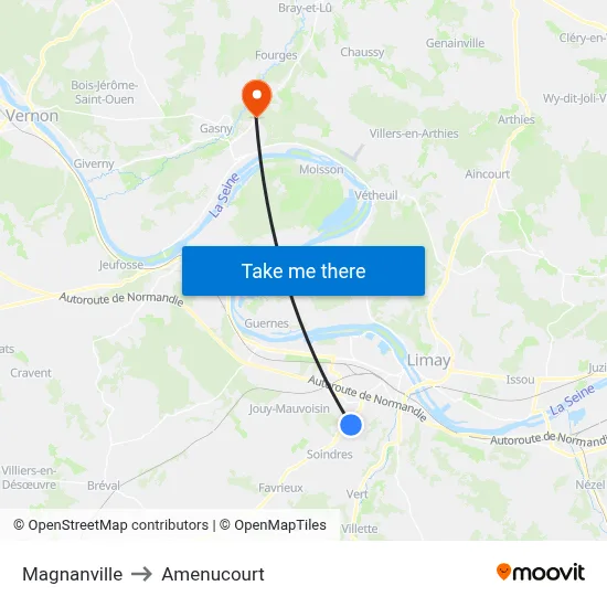 Magnanville to Amenucourt map