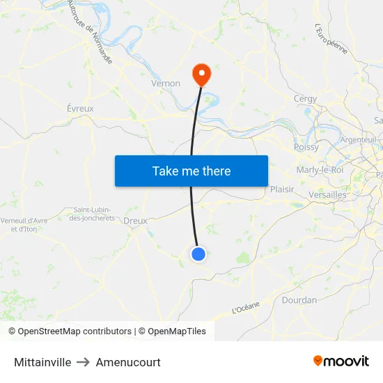 Mittainville to Amenucourt map