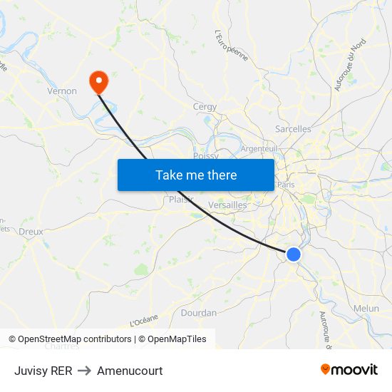 Juvisy RER to Amenucourt map