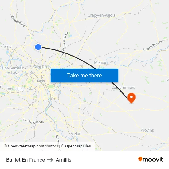 Baillet-En-France to Amillis map