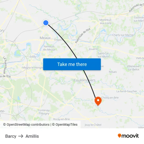 Barcy to Amillis map