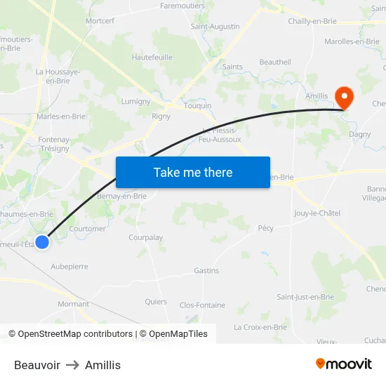 Beauvoir to Amillis map