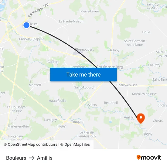 Bouleurs to Amillis map