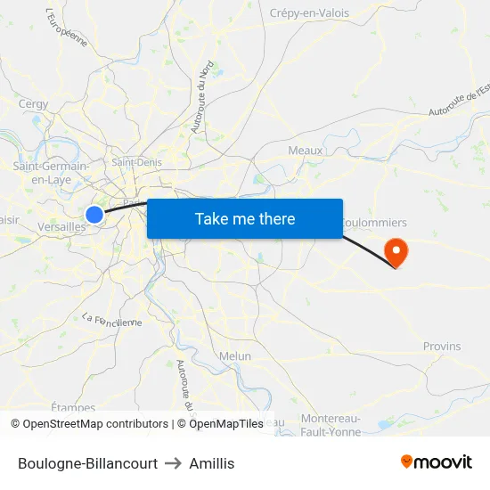 Boulogne-Billancourt to Amillis map