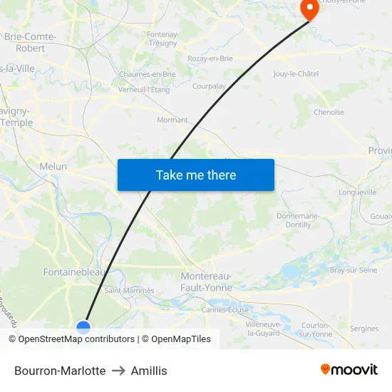 Bourron-Marlotte to Amillis map