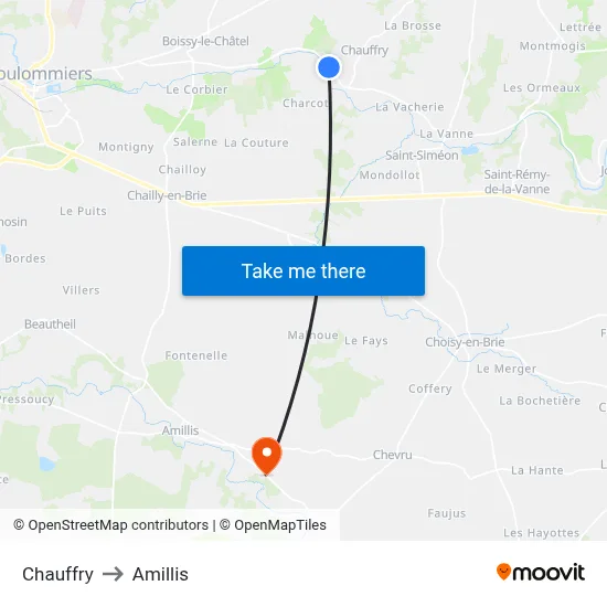 Chauffry to Amillis map