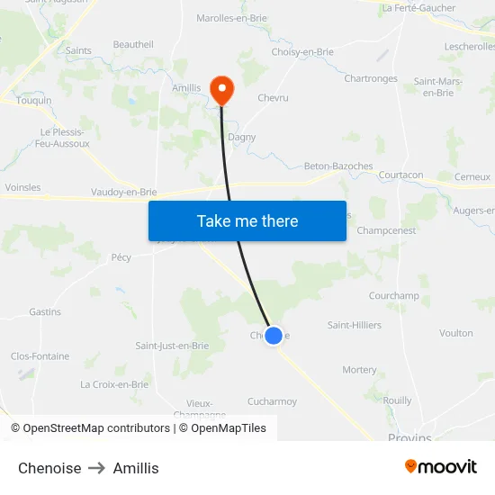 Chenoise to Amillis map