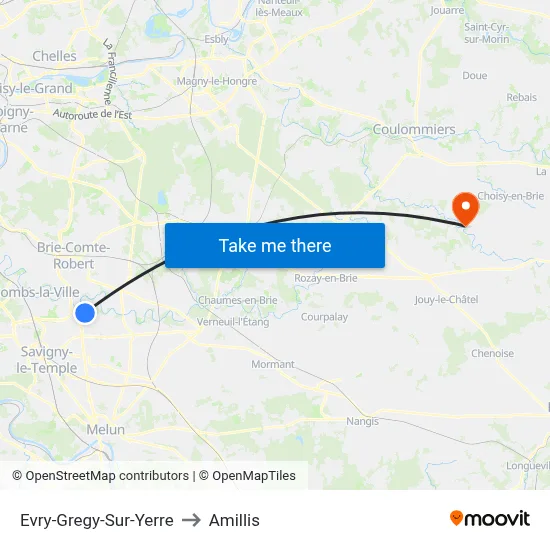 Evry-Gregy-Sur-Yerre to Amillis map