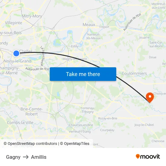 Gagny to Amillis map
