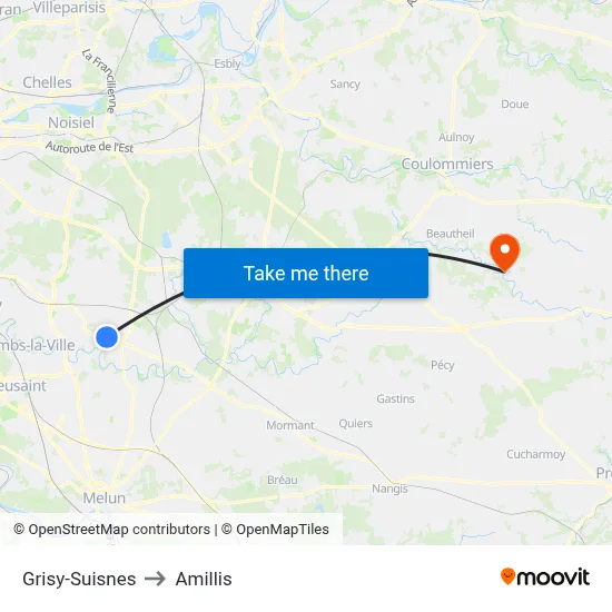 Grisy-Suisnes to Amillis map