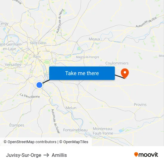 Juvisy-Sur-Orge to Amillis map