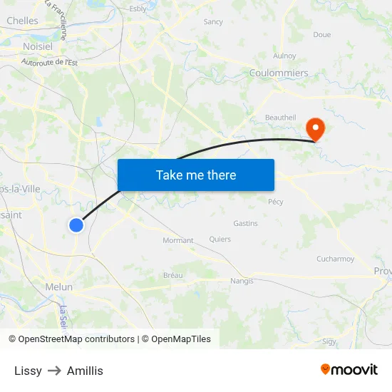 Lissy to Amillis map