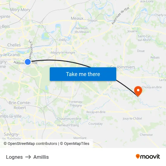 Lognes to Amillis map