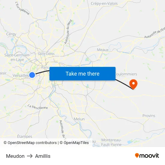 Meudon to Amillis map