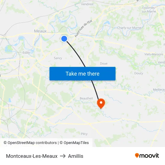 Montceaux-Les-Meaux to Amillis map