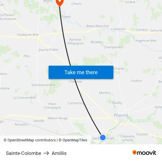 Sainte-Colombe to Amillis map