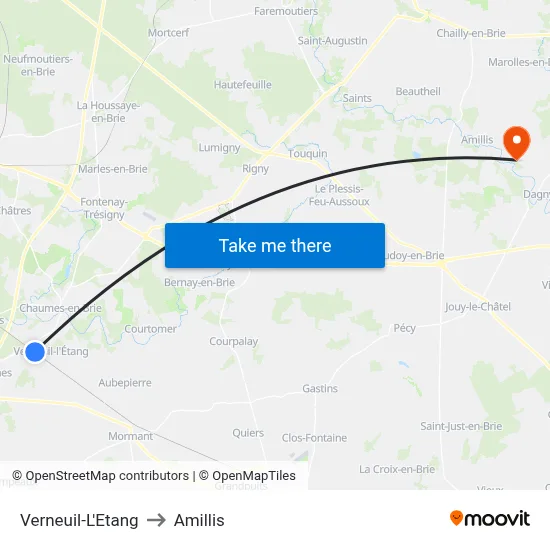 Verneuil-L'Etang to Amillis map