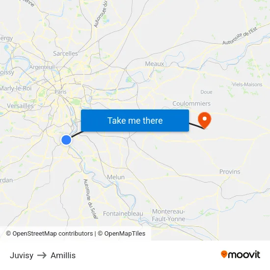 Juvisy to Amillis map