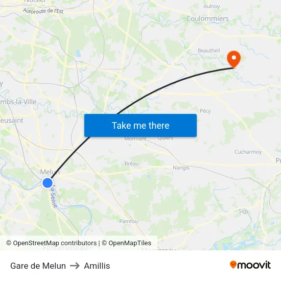 Gare de Melun to Amillis map