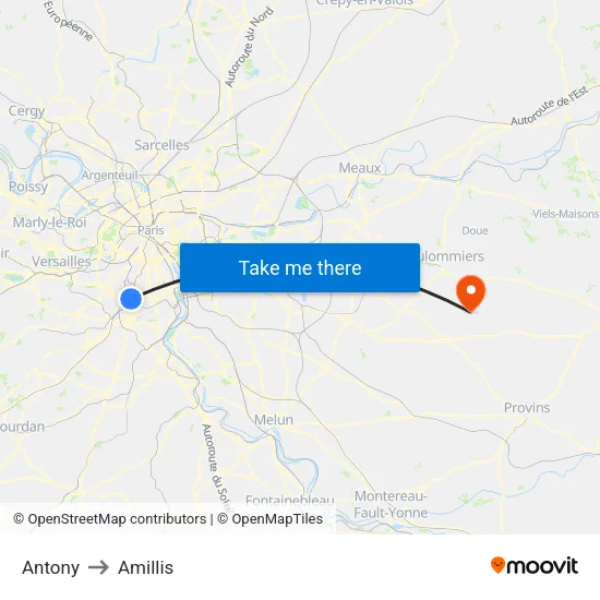 Antony to Amillis map