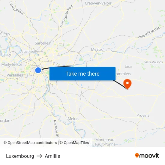 Luxembourg to Amillis map