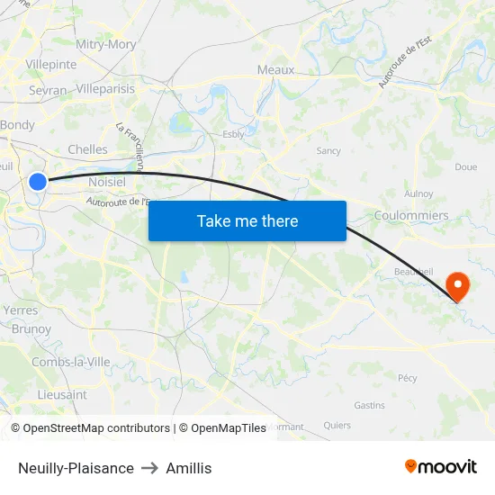 Neuilly-Plaisance to Amillis map