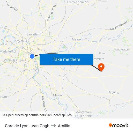 Gare de Lyon - Van Gogh to Amillis map