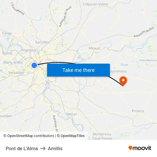 Pont de L'Alma to Amillis map