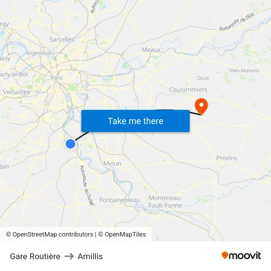 Gare Routière to Amillis map