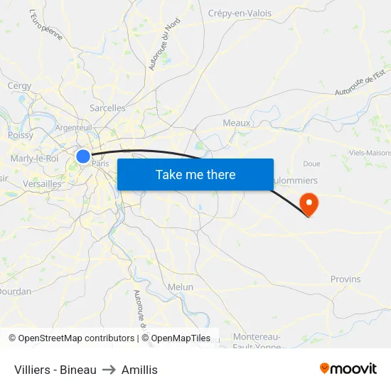Villiers - Bineau to Amillis map