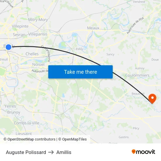 Auguste Polissard to Amillis map